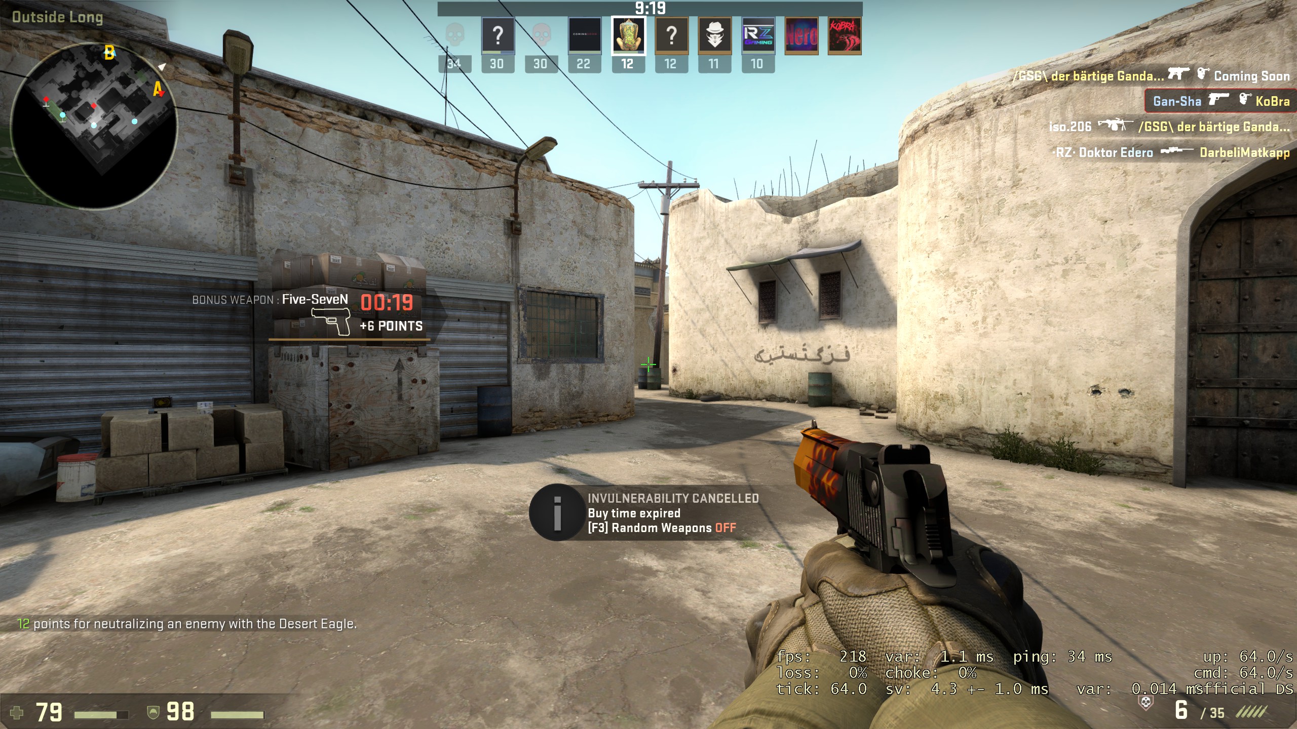 steam -></p></a> csgo -> random map -> pick side -> buy deagle -> walk